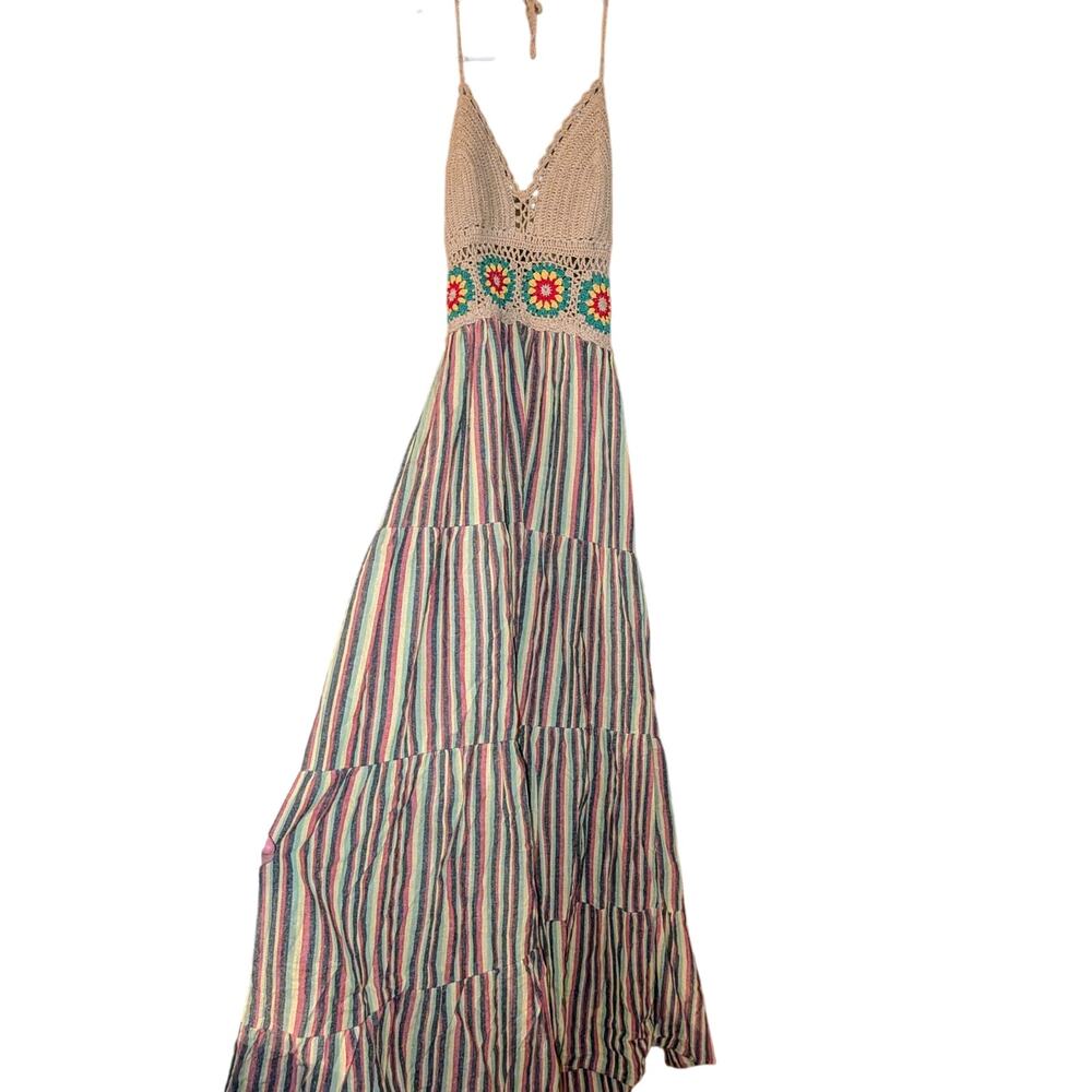 JAHROOTS Crochet Top Boho Maxi Dress Women's Medium /Large